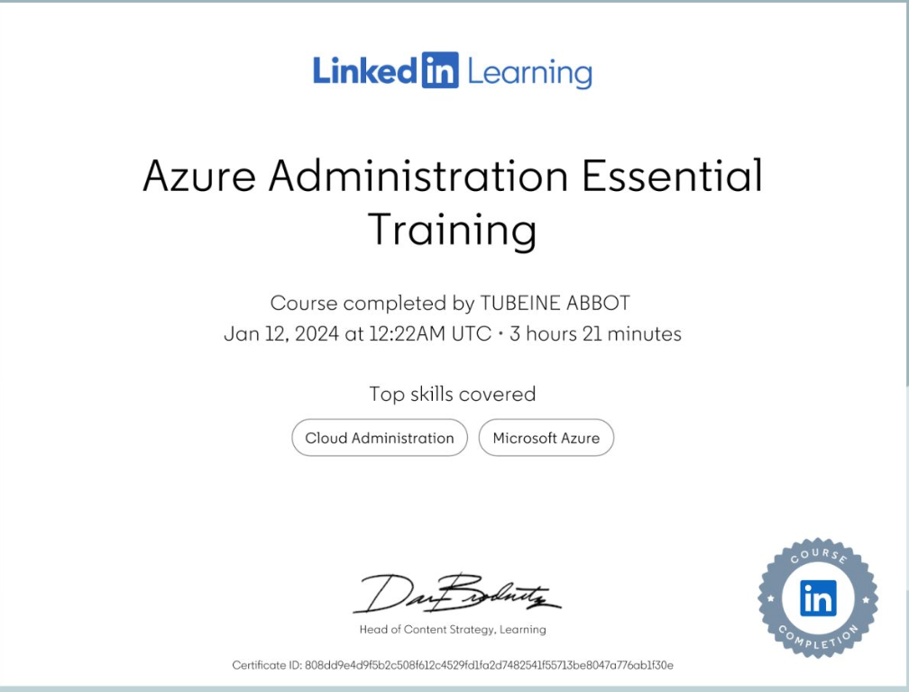 Azure Administration Essential Training Certificate