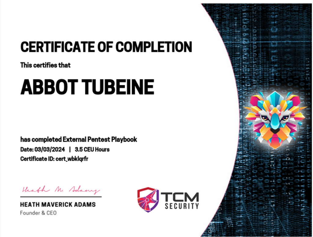 External Pentest Playbook Certificate