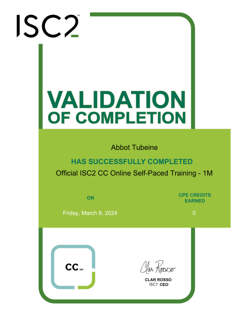 Official ISC2 CC Online Self-Paced Training Certificate