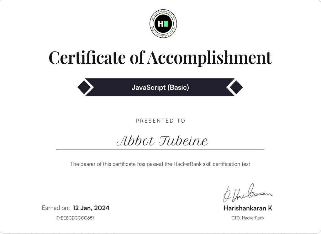 JavaScript (Basic) Certificate