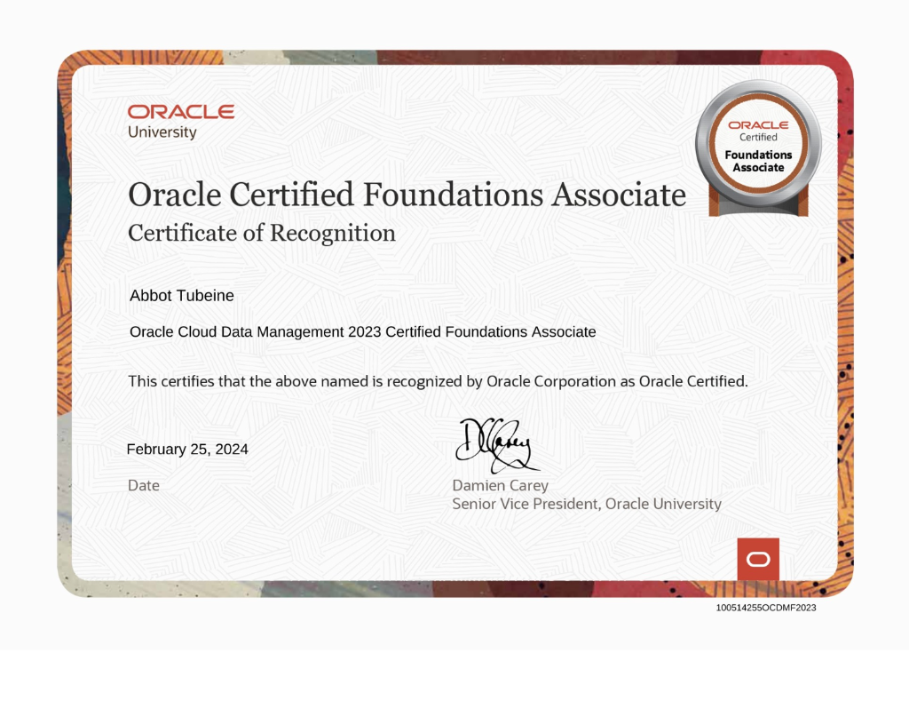 Oracle Certified Foundations Associate Certificate