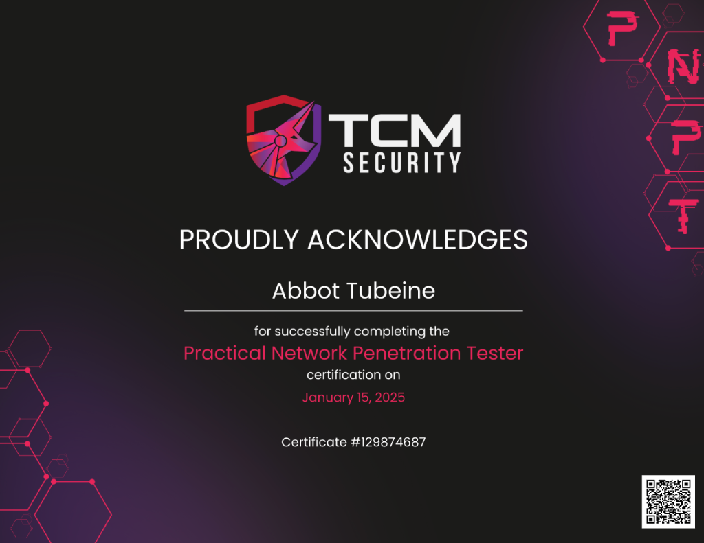 Practical Network Penetration Tester (PNPT) Certificate