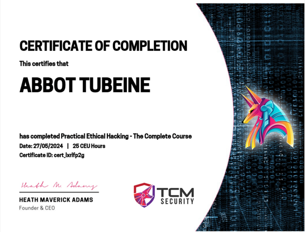 Practical Ethical Hacking Certificate