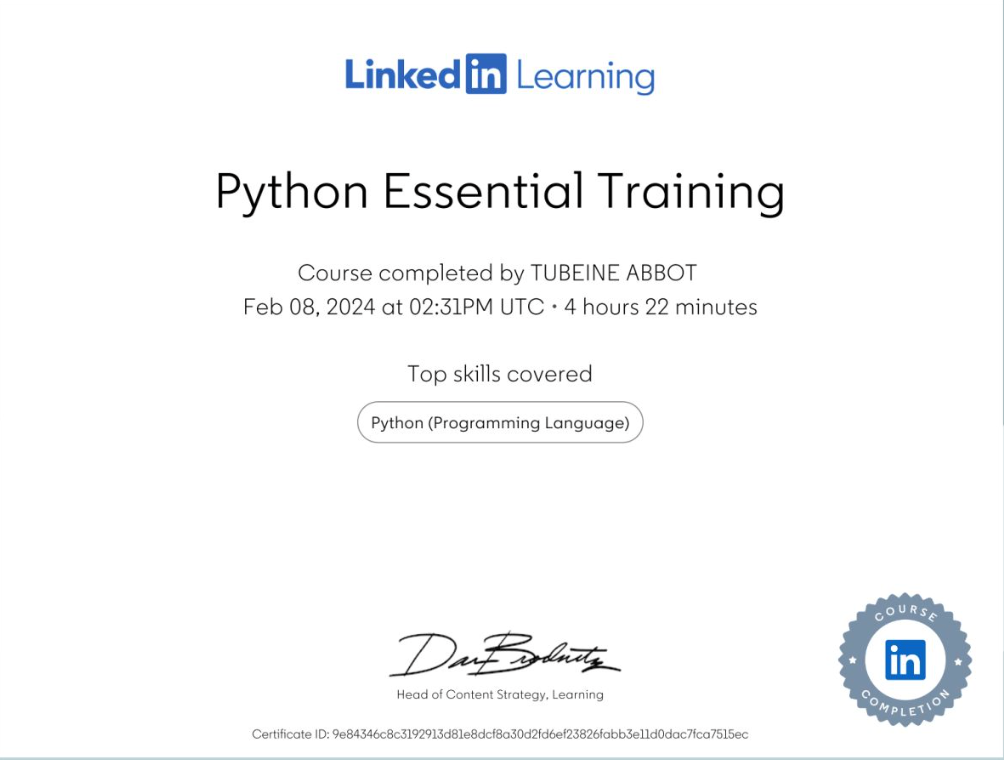 Python Essential Training Certificate